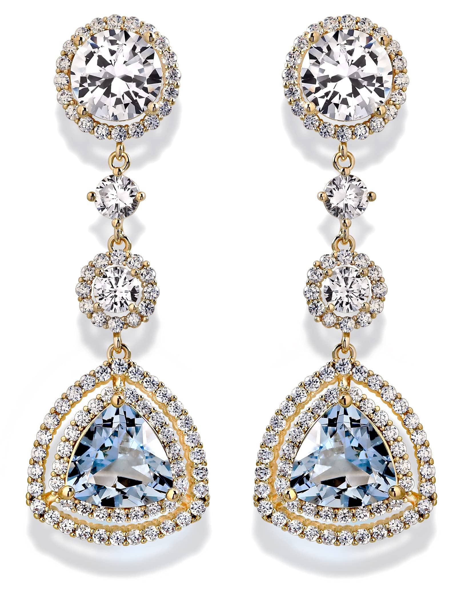 KZZENKI Sky Blue Created Aquamarine Earrings Gold Dangle Earrings for Women, Drop Chandelier Earrings Jewelry Trendy