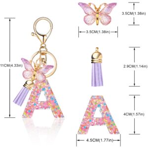 OKAICEN Fashion Snowflakes Alphabet Initial Letter Keychain Purple Tassel Butterfly Pendant Key Ring for Purse Handbags Women Girl ('A')