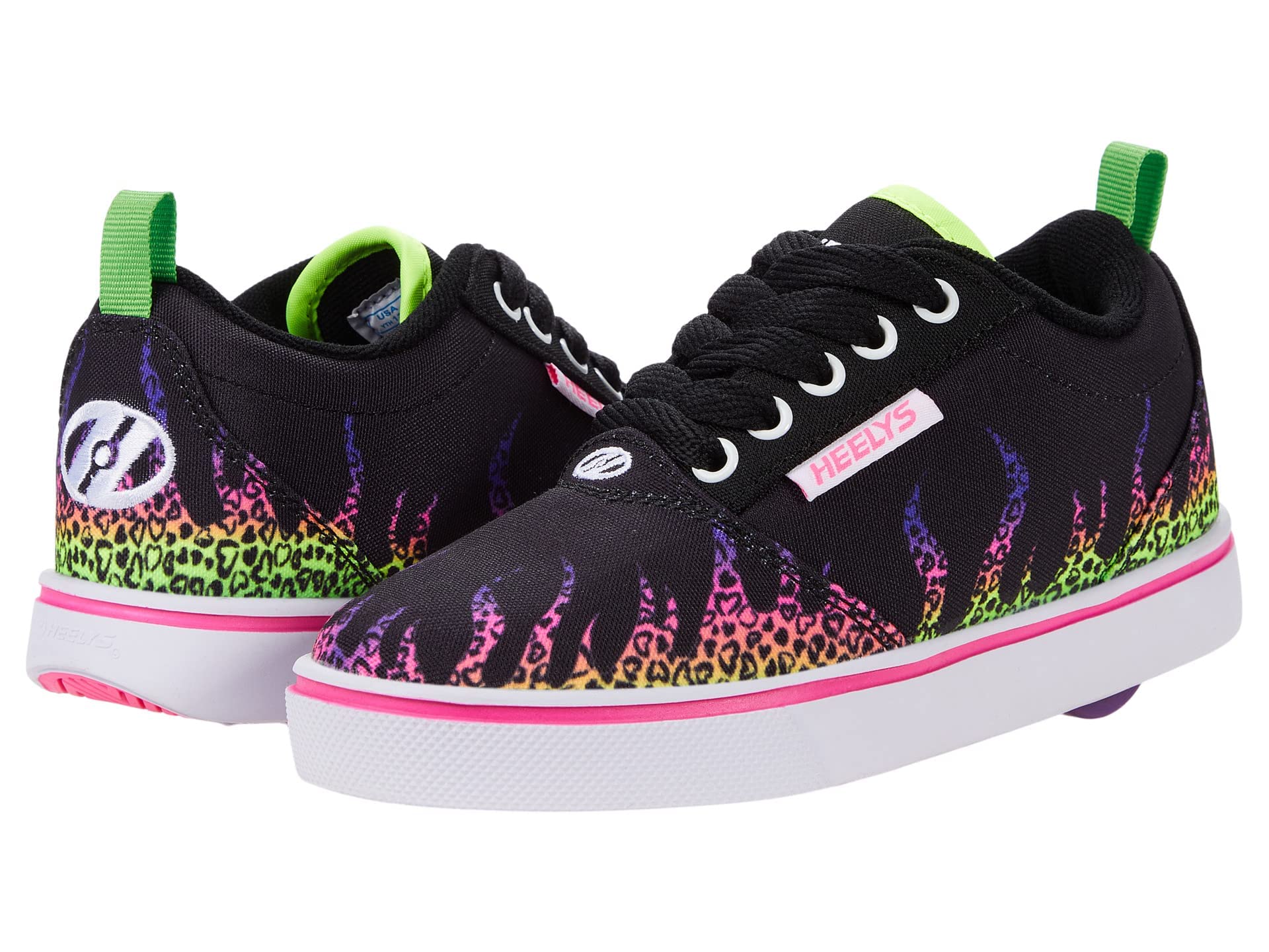 HEELYS Women's Pro20 Prints Skater Shoes (Little Kid/Big Kid/Adult) Black/White/Neon Pink 3 Little Kid M