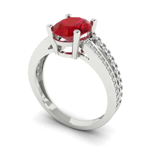 Clara Pucci 2.32 Carat oval cut red simulated ruby 14k white gold engraving bridal engagement wedding ring size 7.5