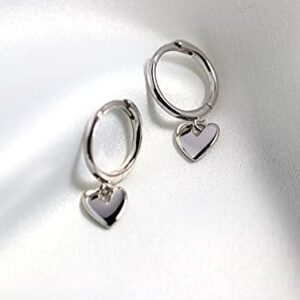 Tiny 14K Gold Plated 925 Sterling Silver Small Huggie Earrings with Heart Dangle Earrings Hoop Earrings for Women