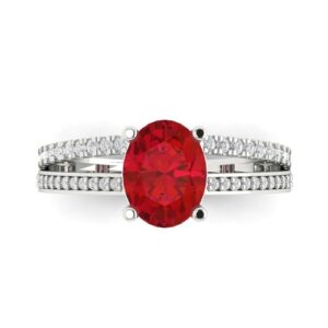 Clara Pucci 2.32 Carat oval cut red simulated ruby 14k white gold engraving bridal engagement wedding ring size 7.5