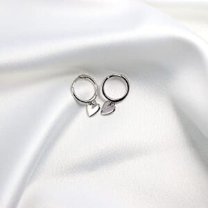 Tiny 14K Gold Plated 925 Sterling Silver Small Huggie Earrings with Heart Dangle Earrings Hoop Earrings for Women