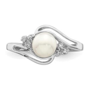 IceCarats 925 Sterling Silver 6mm Freshwater Cultured Button Pearl Diamond Ring Size 8