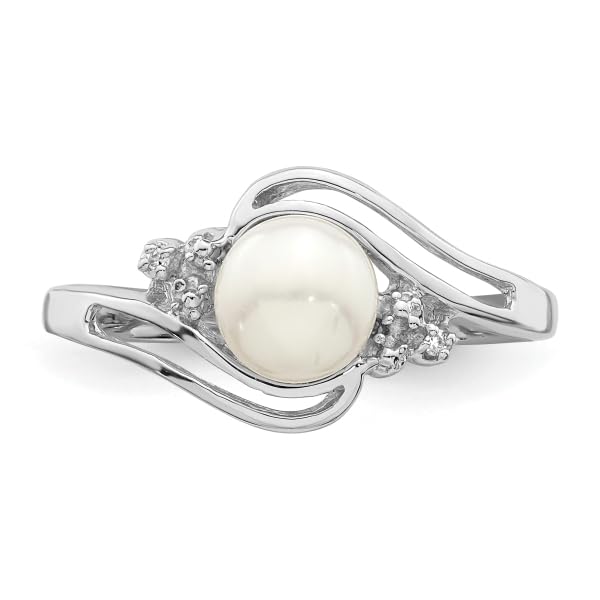 IceCarats 925 Sterling Silver 6mm Freshwater Cultured Button Pearl Diamond Ring Size 8