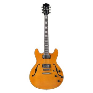 Monoprice 6 String Semi-Hollow-Body Electric Guitar, Right, Orange (610924)