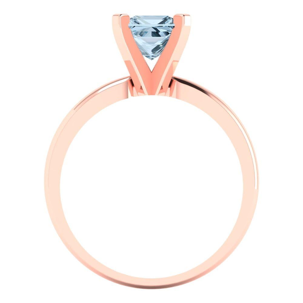 1.0 Carat Princess cut Custom Engraving Solitaire Aquamarine Blue faux Diamond Engagement Everlasting Ring 14k Rose Gold 7