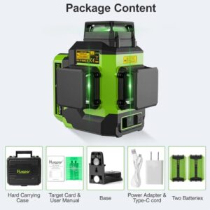 Huepar Laser Level 360 Self Leveling with 2 Batteries, Professional High Brightness 3 x 360° Cross Line Green Laser Level, 3D Laser Level for Construction or Renovation