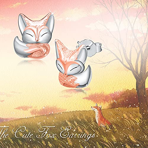 Fox Earring Fox Stud Earrings 925 Sterling Silver Fox Earrings 18k Gold Plated Fox Head Earrings for Women Cute Fox Animal Earring Pet Jewelry Stud Earrings for Women Teen (Rose Gold)