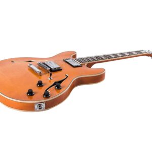 Monoprice 6 String Semi-Hollow-Body Electric Guitar, Right, Orange (610924)