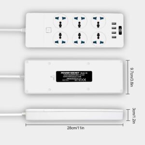 MAOZUA Universal Power Strip with 6 Oulets and 4 USB, 6.5ft Extension Cord 3000W Universal Power Strip Surge Protector 110V-250V Extension Lead for Home Office Dorm Room (White)