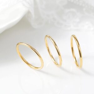 TIGRADE 3Pcs 1.5mm Stainless Steel Stacking Rings for Women Stackable Thin Ring Statement Band Comfort Fit Size 3-12, Gold, Size 6.5