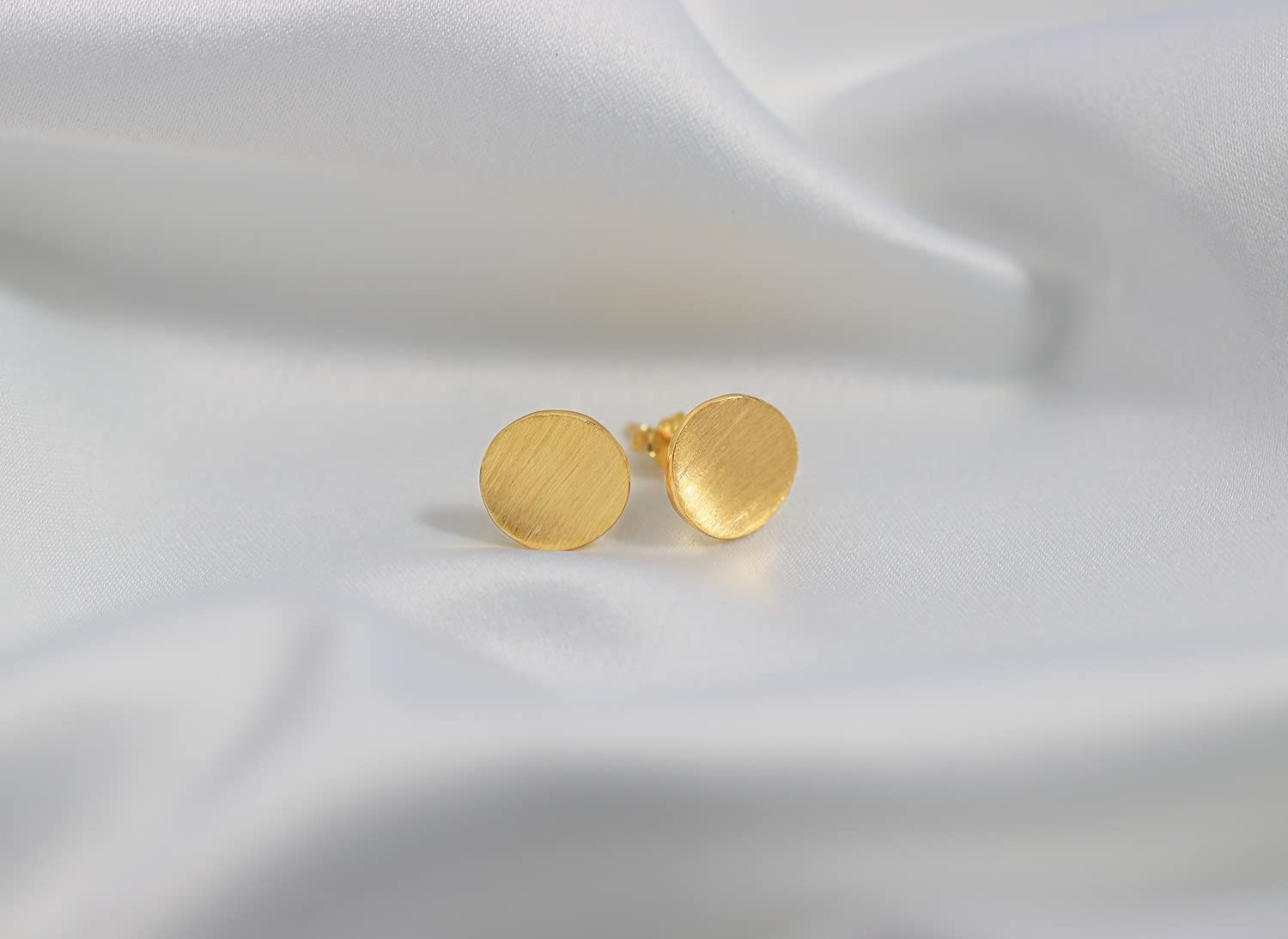 14K Gold Plated Sterling Silver Curved Round Stud Earring Brushed Disc Gold Earrings for Women