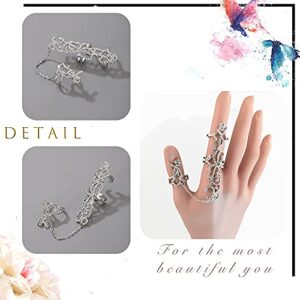 Sttiafay Crystal Chain Rings Gothic Hollow Carved Full Finger Ring Silver Index Rings Jewelry for Women