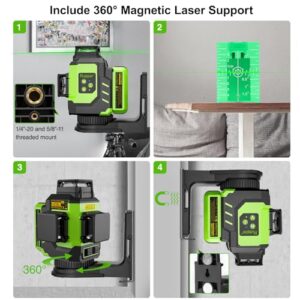 Huepar Laser Level 360 Self Leveling with 2 Batteries, Professional High Brightness 3 x 360° Cross Line Green Laser Level, 3D Laser Level for Construction or Renovation