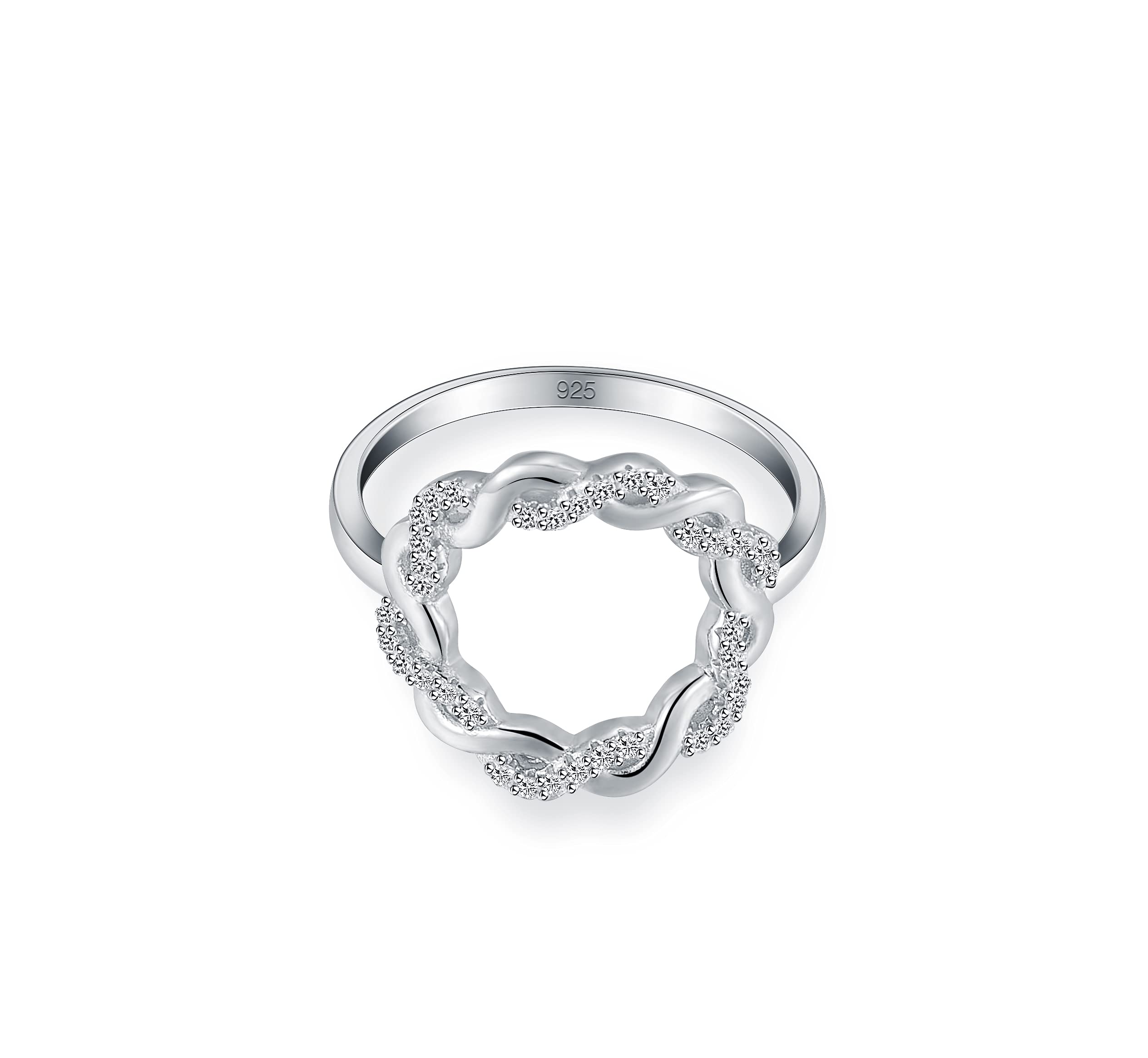 BORUO 925 Sterling Silver Ring, Twisted Infinity Karma Ring with Cubic Zirconia CZ Size 9