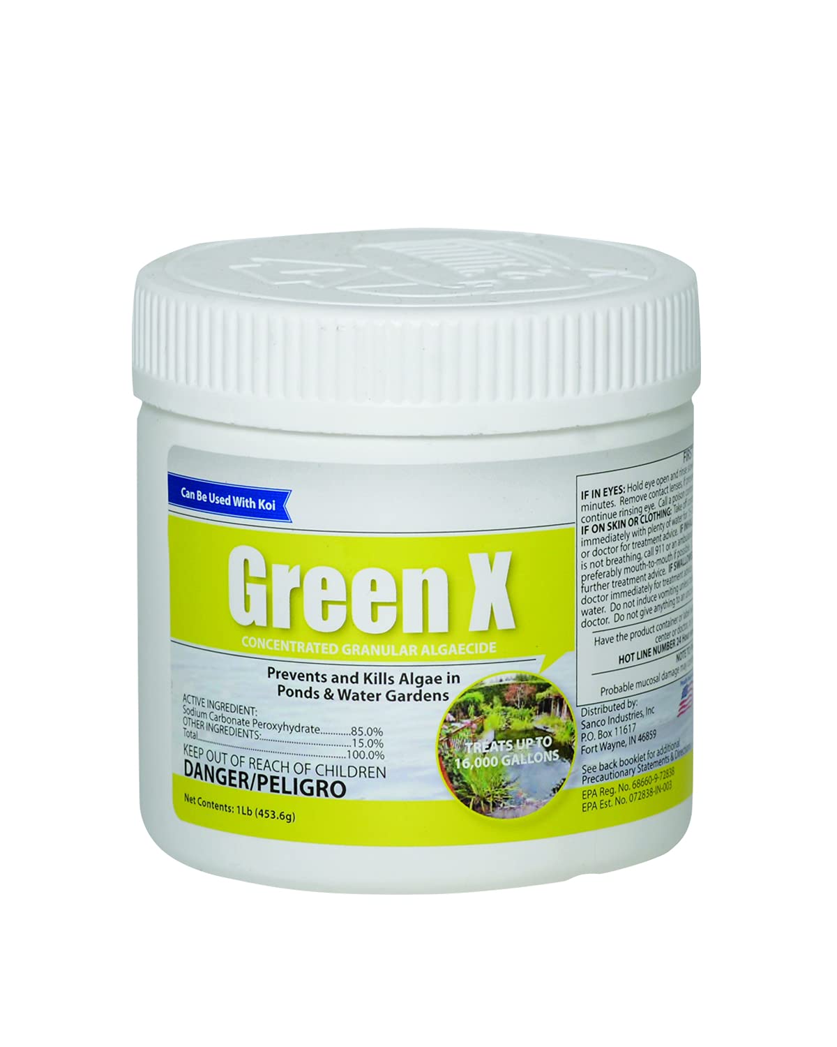 Green X – 1lb - String Algae Remover for Koi Ponds, Fountains, Waterfalls, Water Features- Safe for Fish Contact Algae Control- Treats up to 16,000 Gallons - Concentrated Granular Algaecide