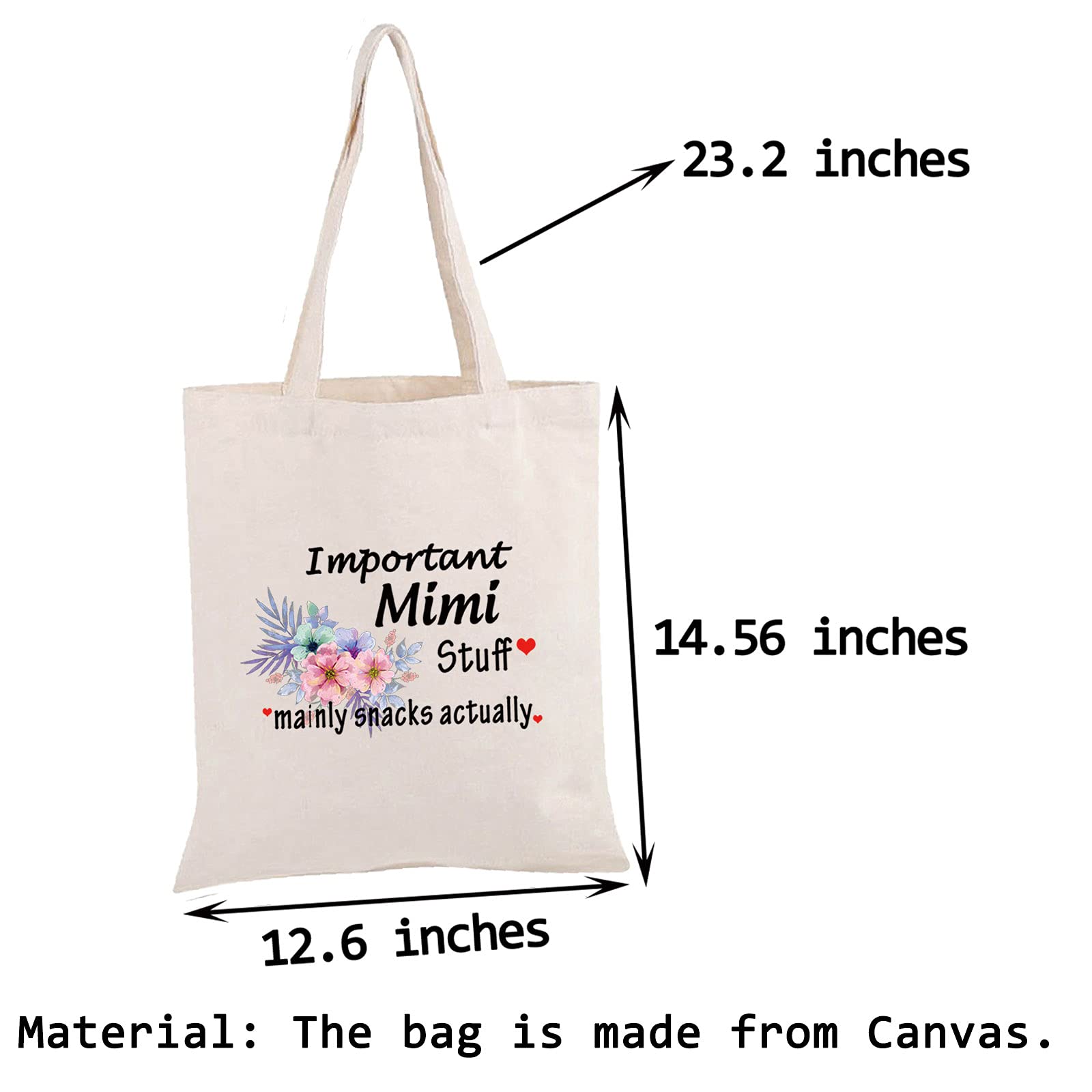 PWHAOO Mimi Tote Bag Gift Important Mimi Stuff Mainly Snacks Actually Tote Bag Mother's Day Gift (Mimi Stuff TB)