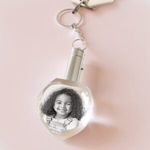 CAPTUR3D Crystal Photo Light-up Keychain, with custom photo engraved and LED light - Customized Gift (Christmas, Memorial, Pets), Heart