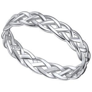 FaithHeart Women Wedding Rings 4mm Plain Silver Ireland Celtic Knot Band Ring Jewelry for Wife