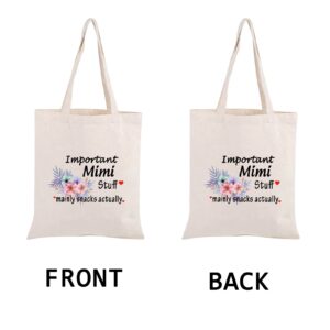 PWHAOO Mimi Tote Bag Gift Important Mimi Stuff Mainly Snacks Actually Tote Bag Mother's Day Gift (Mimi Stuff TB)