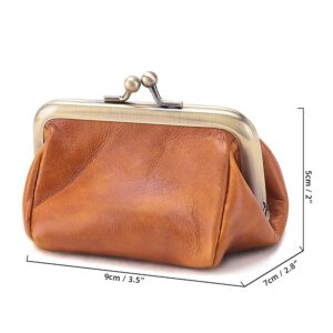 ROUROU Genuine Leather Clutch Bag for Women Kiss Lock Wallet Retro Coin Purse Coin Organizer Cute Purse