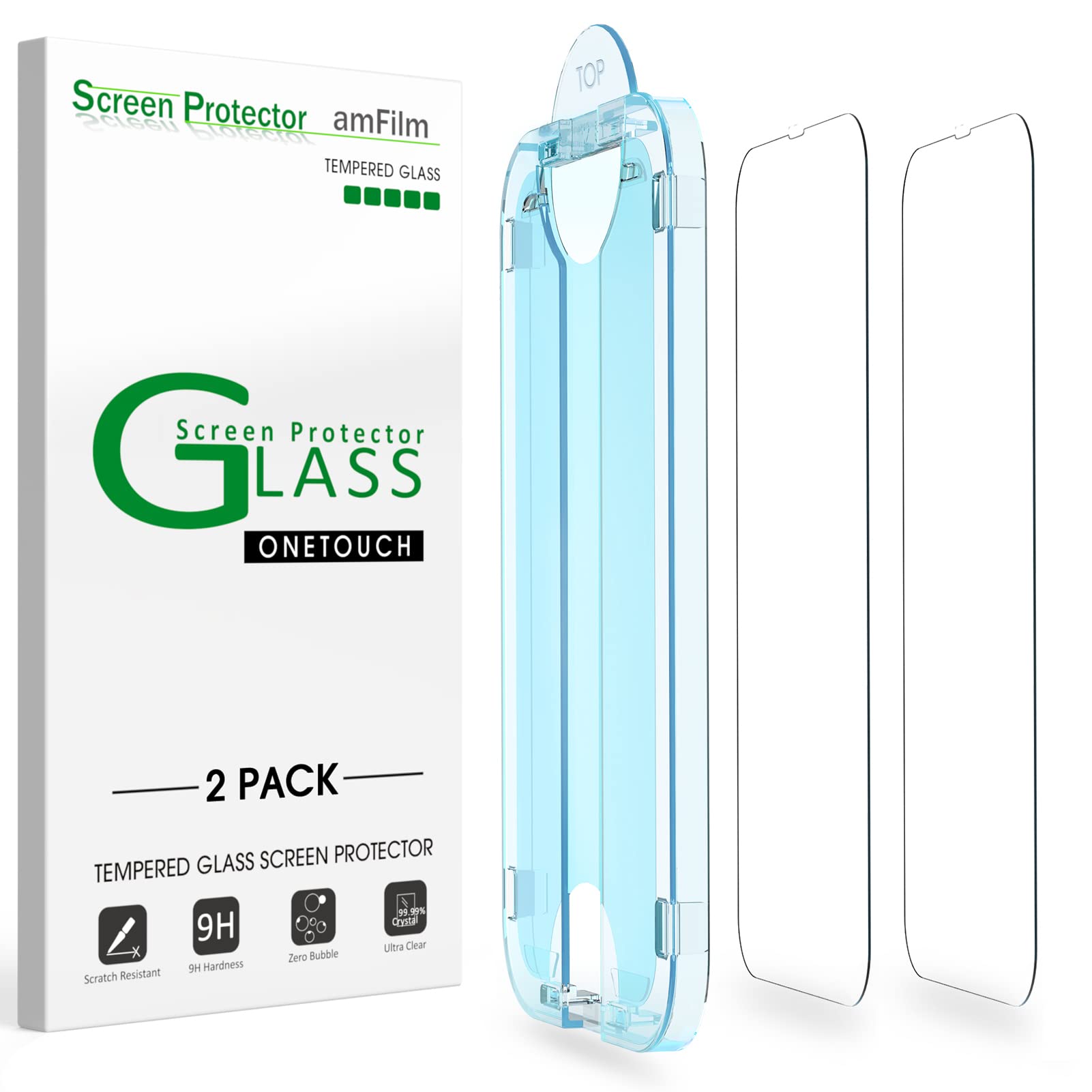 amFiIm Tempered Glass Screen Protector for iPhone 14 6.1"/iPhone 13/iPhone 13 Pro 6.1", Easy OneTouch Installation, Auto-alignment, Bubble Free Case Friendly, Anti-Scratch