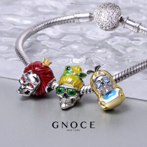 GNOCE Skull Charms for Bracelet 925 Sterling Silver Halloween Charms for Women Wife Christmas Gift