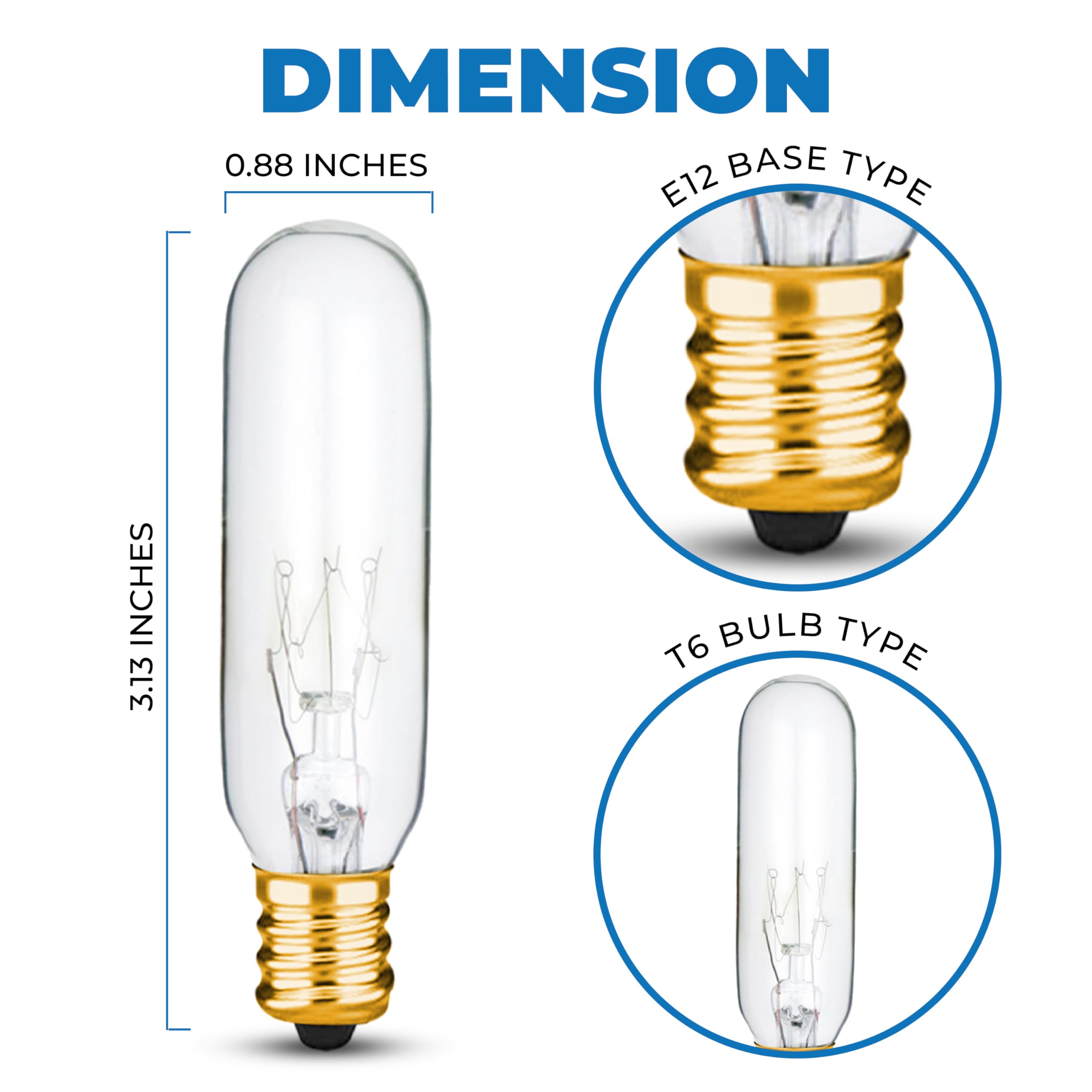 OhLectric Clear T6 Tubular Incandescent Light Bulb - 25 Watt Dimmable Bulb with E12 Candelabra Base - Warm White Color, Pack of 12