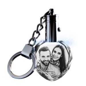 CAPTUR3D Crystal Photo Light-up Keychain, with custom photo engraved and LED light - Customized Gift (Christmas, Memorial, Pets), Heart