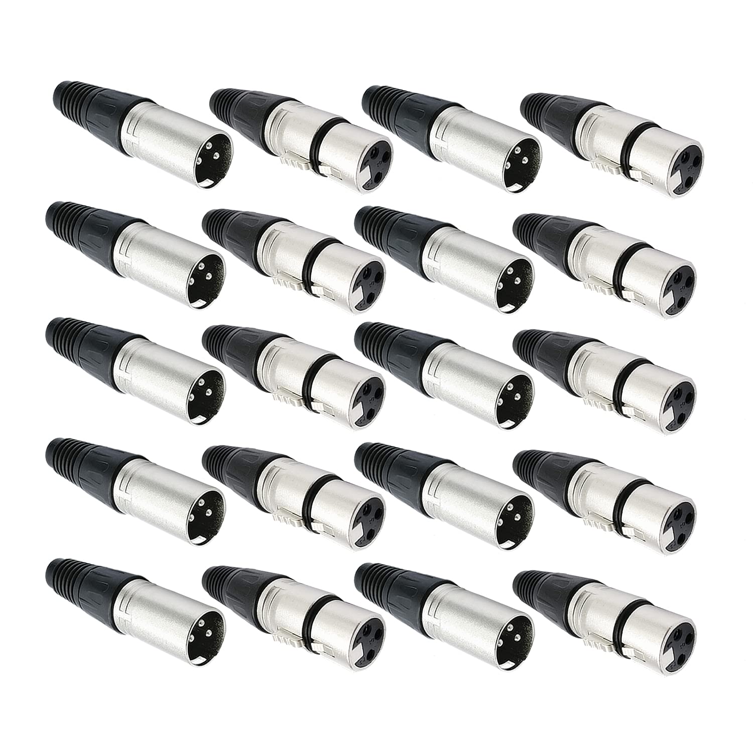 ITSROCK XLR Connector, 20 Pack XLR 3 Pin Male/Female Mic Snake Plug Microphone Cable Connector