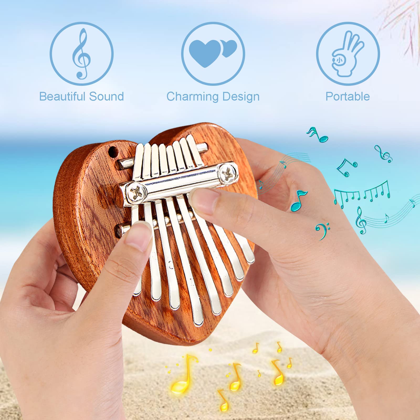 ANXVERS 8 Key Kalimba Thumb Piano，Mini Thumb Piano, Delicate Finger Piano, Heart-Shaped Finger Piano Decompression, Music Accessories, Pendant Gifts, Portable Mini Piano for Children and Beginners