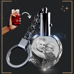 CAPTUR3D Crystal Photo Light-up Keychain, with custom photo engraved and LED light - Customized Gift (Christmas, Memorial, Pets), Heart