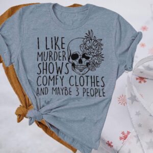 Women Comfy Shirt Novelty Graphic I Like Murder Shows Short Sleeve Tee Tops Maybe 3 People Loose Casual T Shirt,Ink Blue M