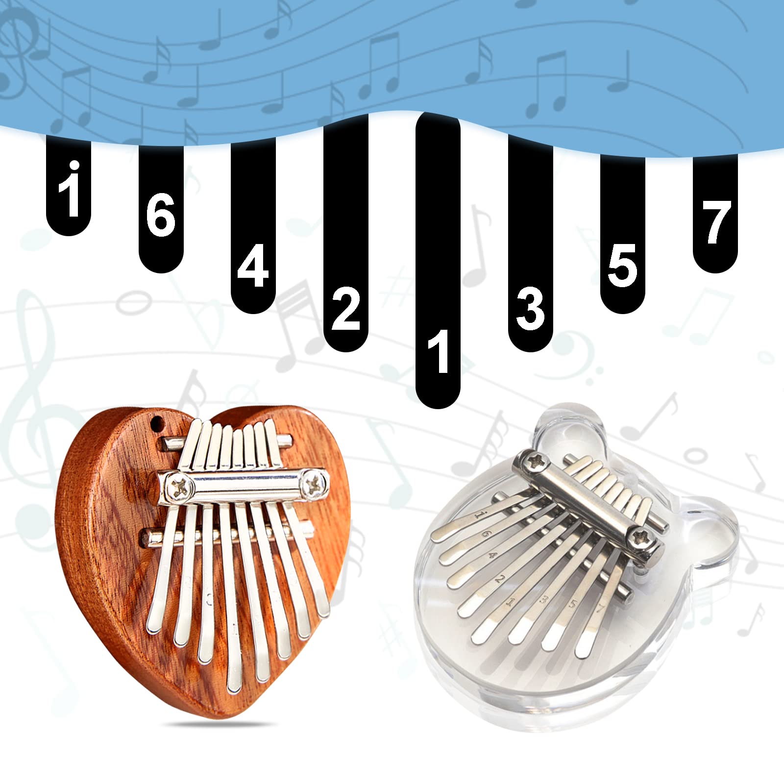 ANXVERS 8 Key Kalimba Thumb Piano，Mini Thumb Piano, Delicate Finger Piano, Heart-Shaped Finger Piano Decompression, Music Accessories, Pendant Gifts, Portable Mini Piano for Children and Beginners