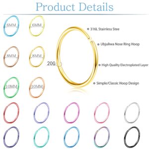 Ubjuliwa 48Pcs 20G Nose Rings Hoop for Women Men 316L Stainless Steel Helix Tragus Piercing Lip Septum Rings Cartilage Earring Hoop Piercing Jewelry