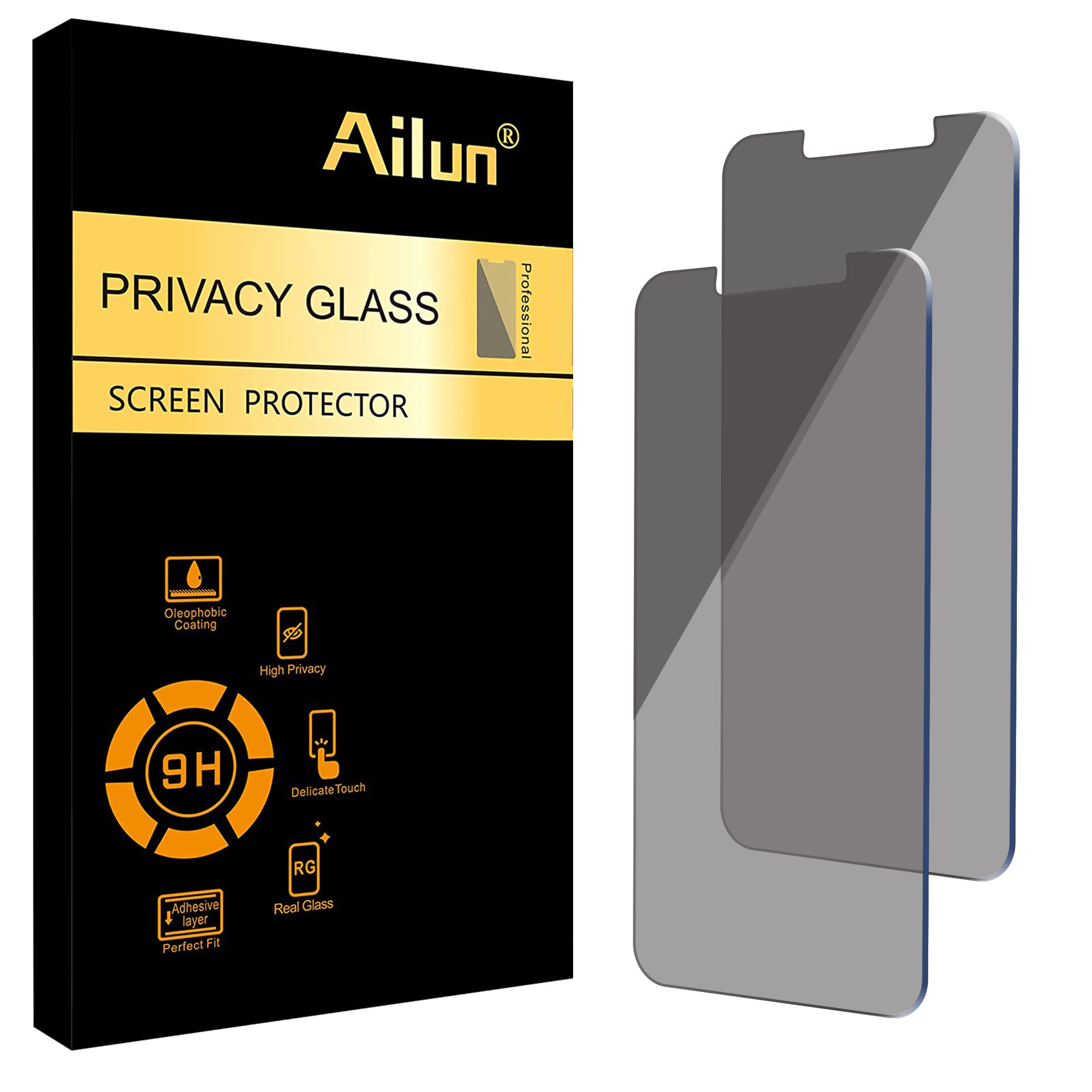 Ailun Privacy Screen Protector for iPhone 14 / iPhone 13 / iPhone 13 Pro [6.1 Inch] 2 Pack Anti Spy Private Tempered Glass Anti-Scratch Case Friendly [Not for iPhone 13 Pro Max] [2 Pack]