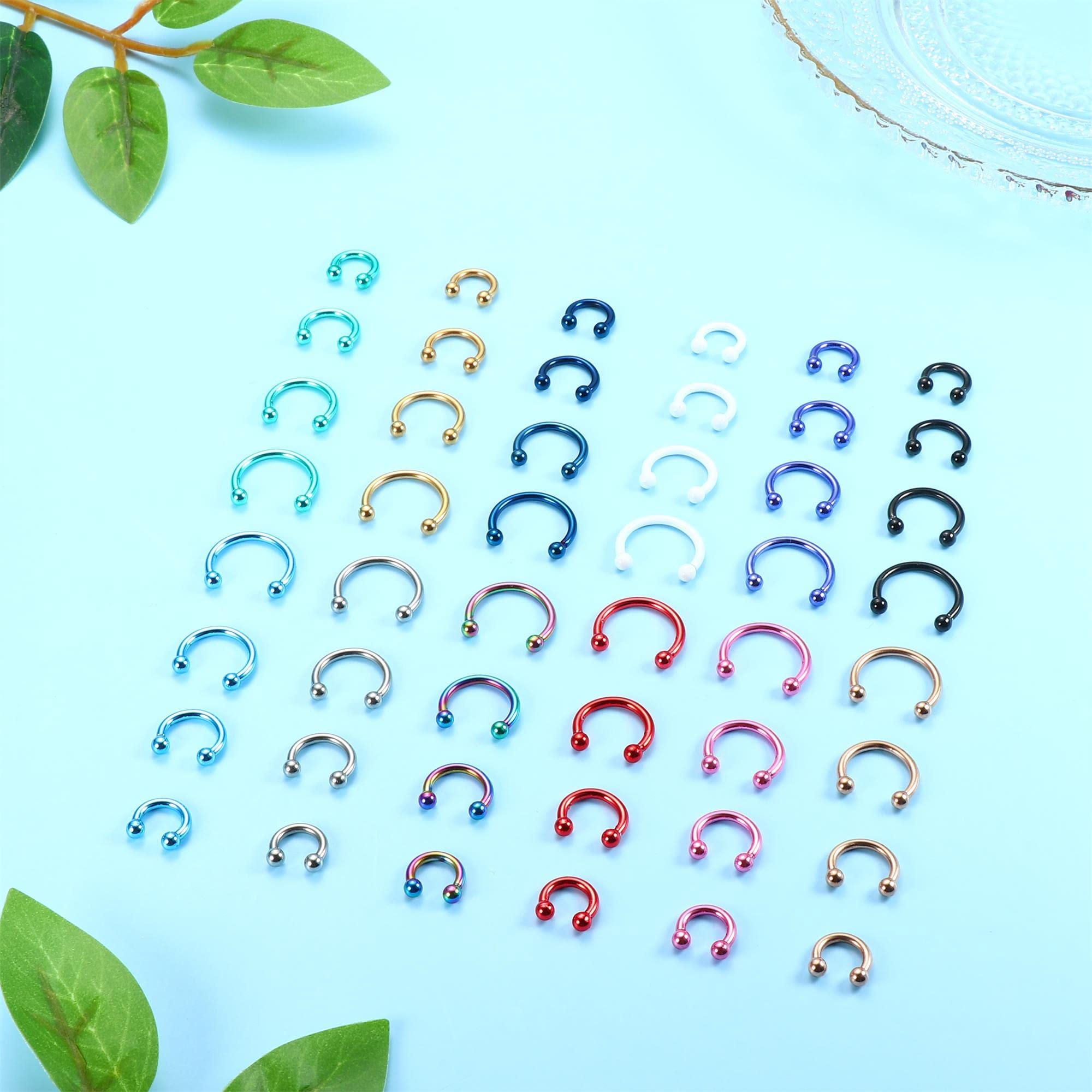 Sanfenly 48Pcs 14G Stainless Steel Horseshoe Nose Septum Rings Piercing Jewelry Cartilage Helix Tragus Earring Hoop Eyebrow Lip Hoop Piercing Ring for Women Men 6mm 8mm 10mm 12mm