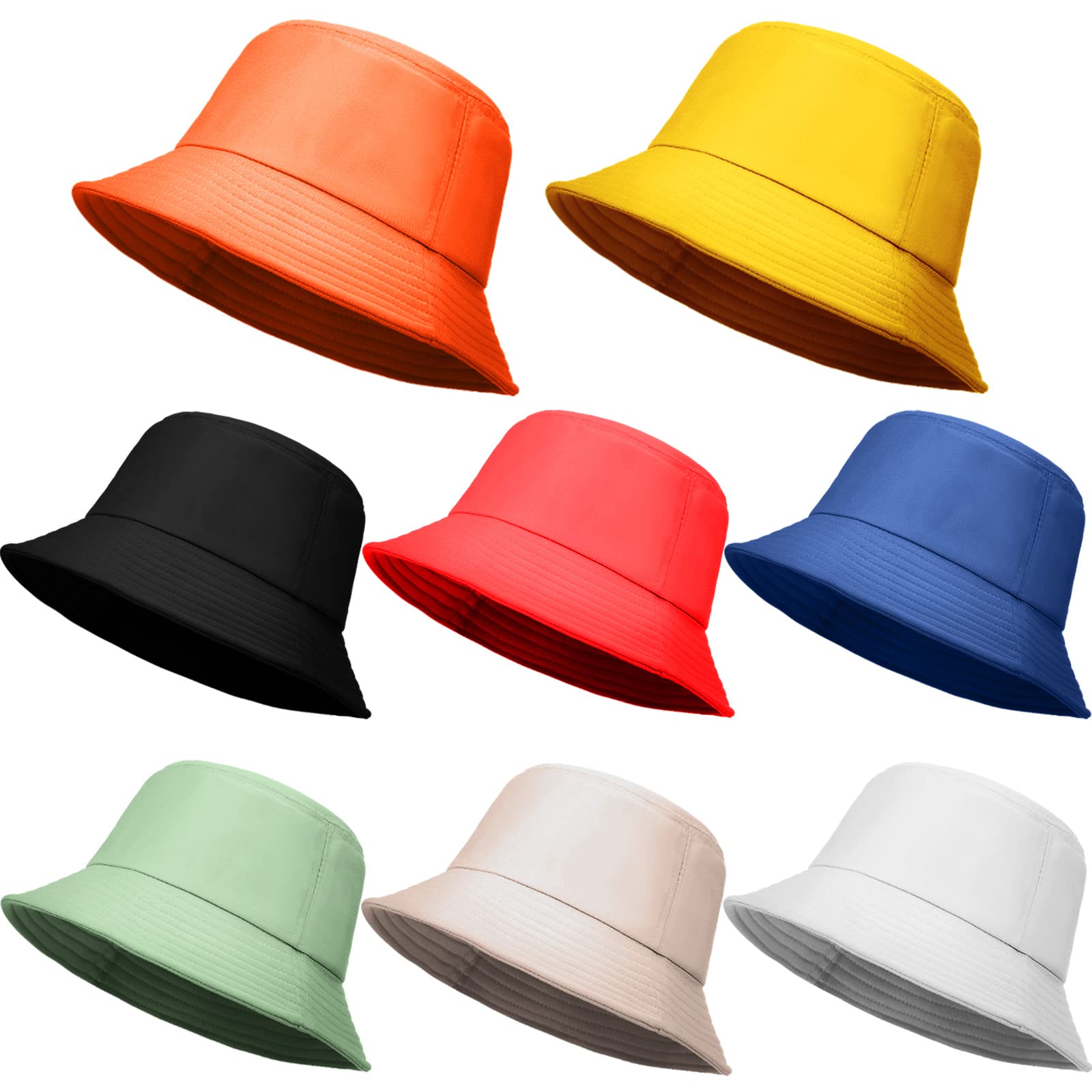 Geyoga 8 Pack Cotton Bucket Hat Foldable Packable Fishing Hat Beach Cap for Kids Teen Girls Women Men (Bright Colors)