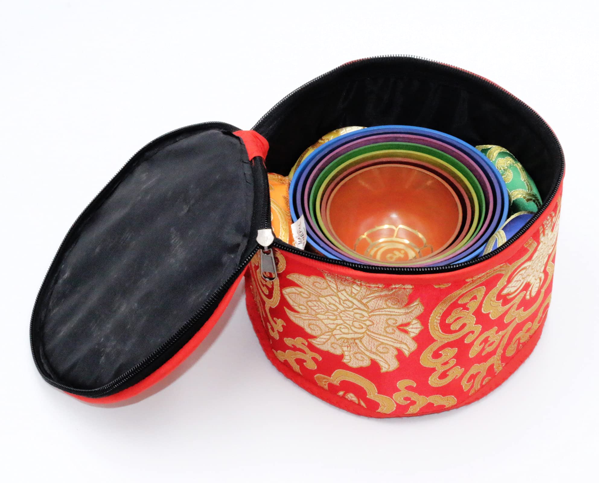 Tibetan Singing Bowls Set of 7 High Sided Colored with Carry Box | Bells for Meditation and Yoga | Sound Therapy Instruments for Relaxation | Singing Bowls Chakra Healing for Spiritual and Mental Calm