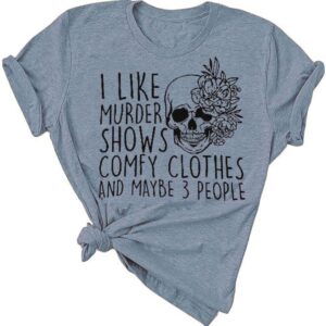 Women Comfy Shirt Novelty Graphic I Like Murder Shows Short Sleeve Tee Tops Maybe 3 People Loose Casual T Shirt,Ink Blue M