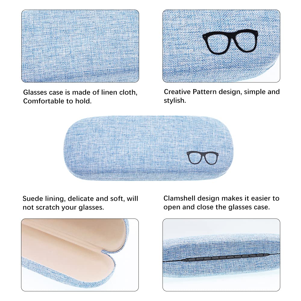 LZYMSZ 4 Pack Glasses Case, Hard Shell Eyeglasses Case with Storage Bag and Soft Glasses Cloth, Unisex Portable Sunglasses Case with Glasses Clip and Glasses Screwdriver (4 Colors)