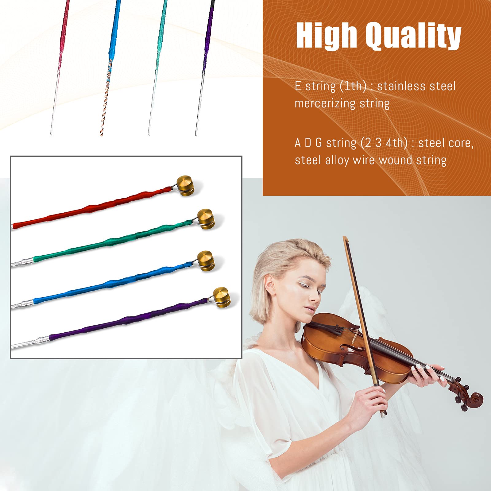 8 Pieces Violin Strings Universal Full Set (G-D-A-E) 4/4 Violin Universal String Steel Core Violin Fiddle String Strings for Instruments 4/4 3/4 1/2 1/4 Violin