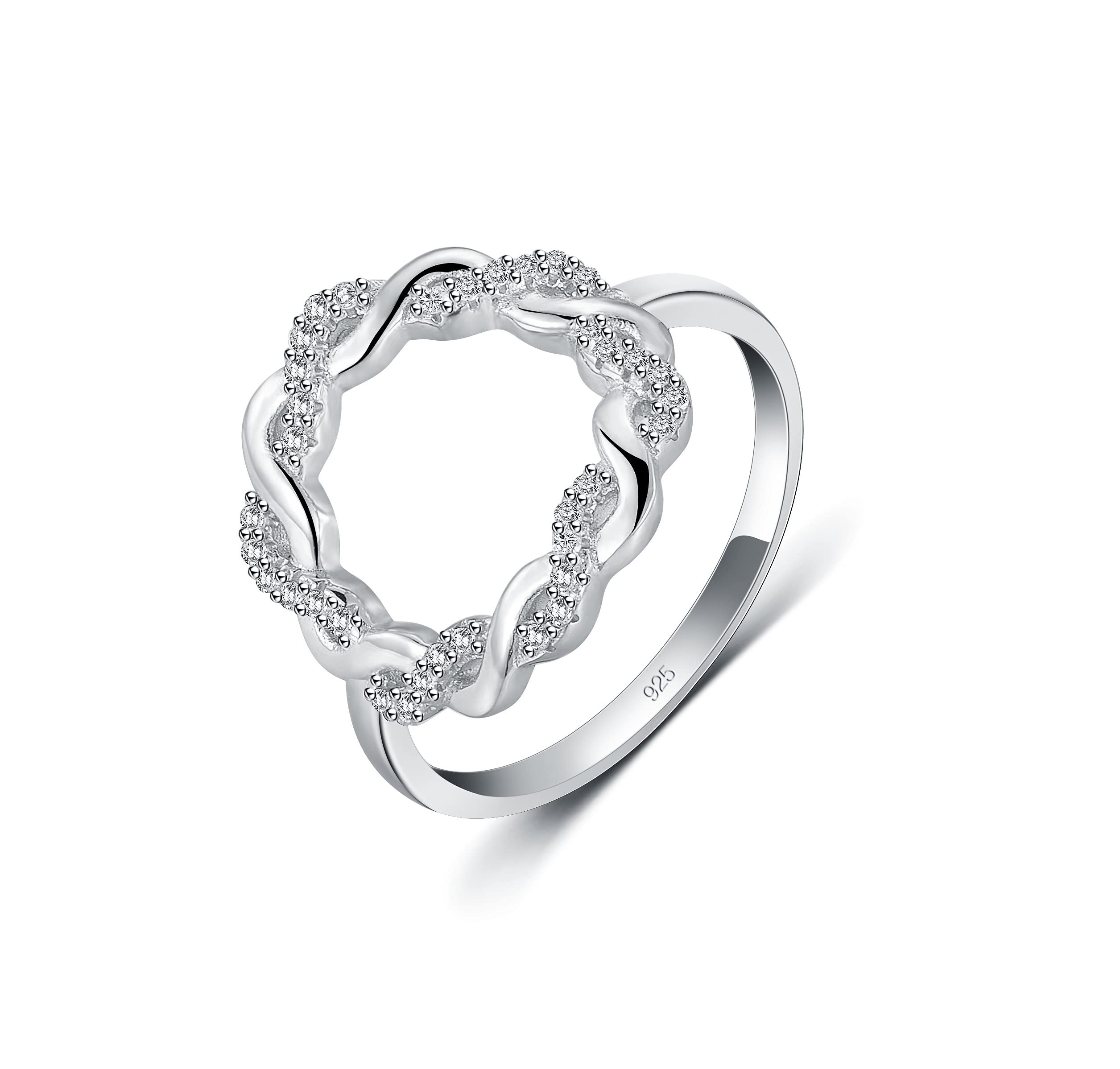 BORUO 925 Sterling Silver Ring, Twisted Infinity Karma Ring with Cubic Zirconia CZ Size 9