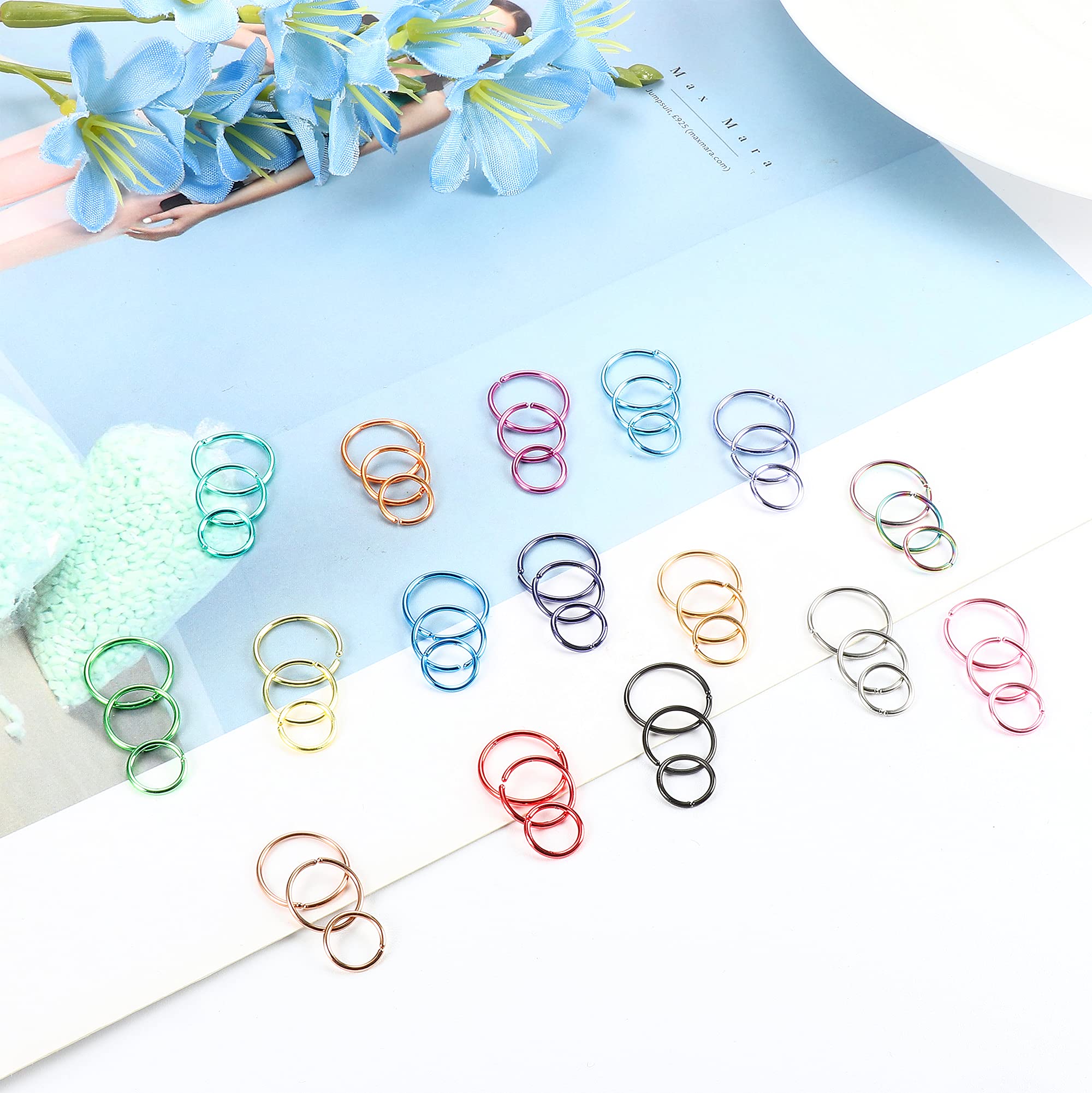 Ubjuliwa 48Pcs 20G Nose Rings Hoop for Women Men 316L Stainless Steel Helix Tragus Piercing Lip Septum Rings Cartilage Earring Hoop Piercing Jewelry