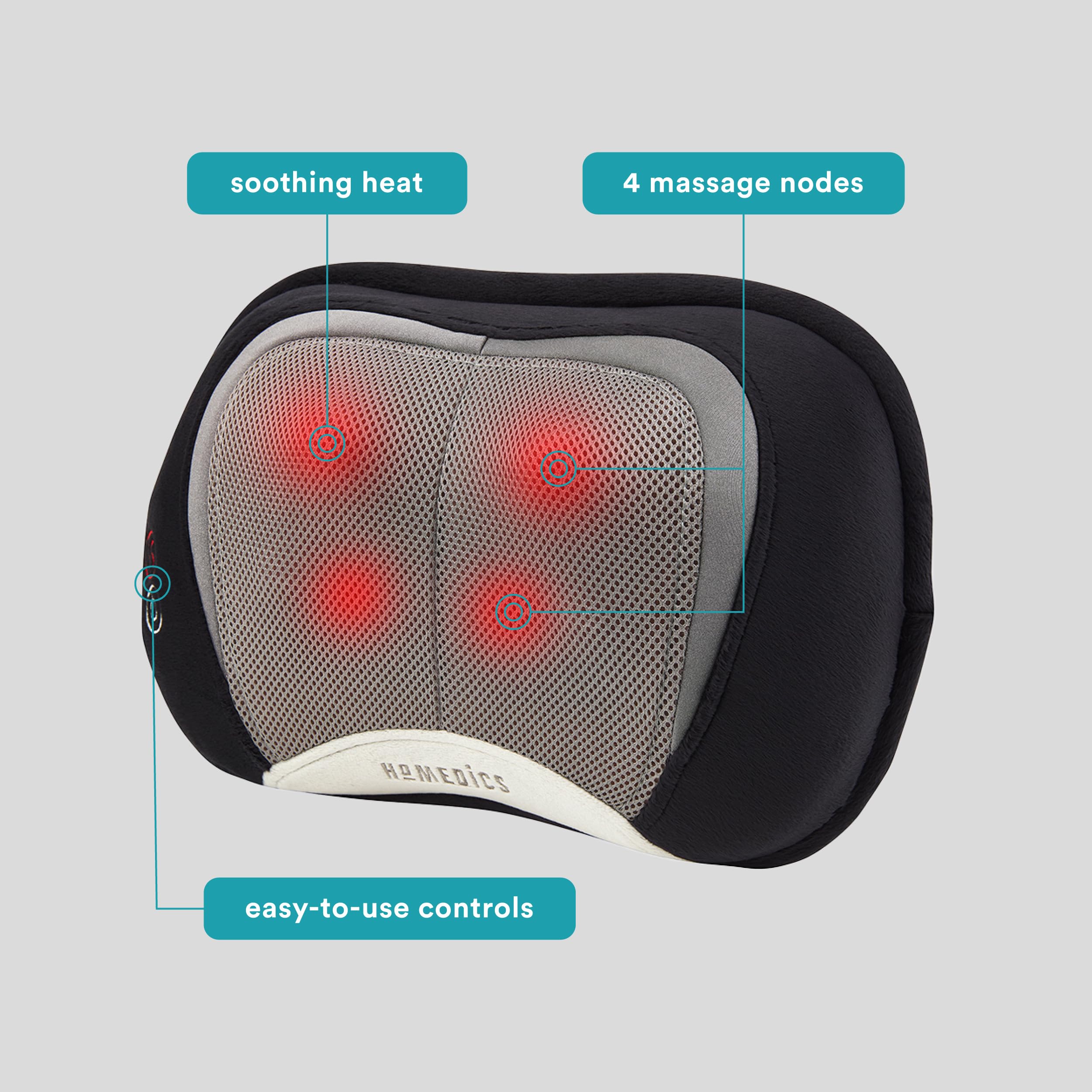 Homedics Back and Neck Massager, Portable Shiatsu All Body Massage Pillow with Heat, Targets Upper and Lower Back, Neck and Shoulders. Lightweight for Home, Office, Travel (Black)