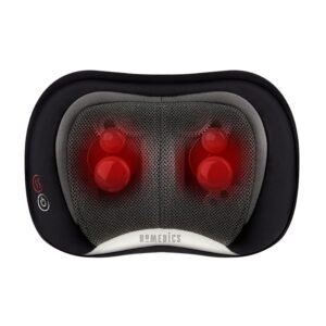 homedics back and neck massager, portable shiatsu all body massage pillow with heat, targets upper and lower back, neck and shoulders. lightweight for home, office, travel (black)