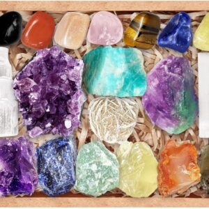 Aovila Premium Crystals and Healing Stones Gift Set in Wooden Box - Chakra Stones Healing Crystals Set for Beginners, Natural Healing Crystals and Stones - Valentines Day Crystal Gifts for Her Women