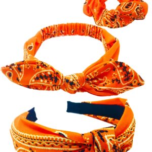 Shimmer Anna Shine Halloween and Fall Orange Bandana Headbands and Scrunchies for Women and Girls (Orange Knotted Bandana)