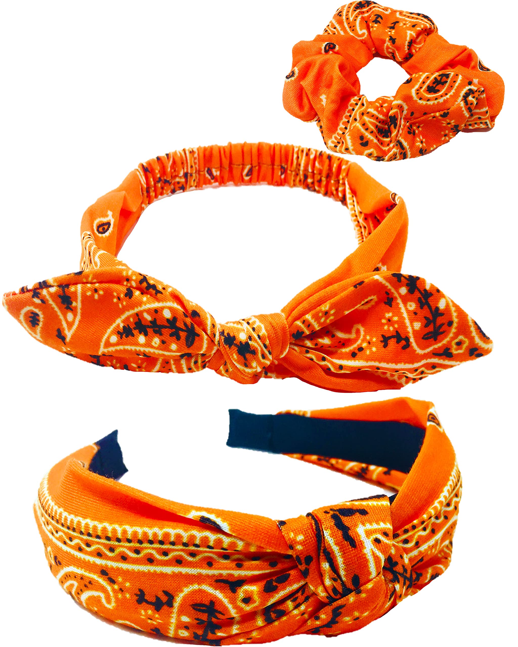 Shimmer Anna Shine Halloween and Fall Orange Bandana Headbands and Scrunchies for Women and Girls (Orange Knotted Bandana)